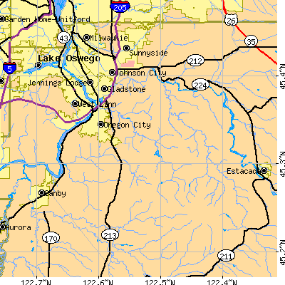 Zip code 97045 close-up map