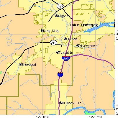 Zip code 97062 close-up map