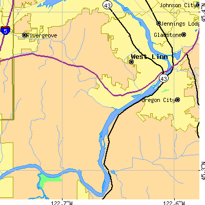Zip code 97068 close-up map