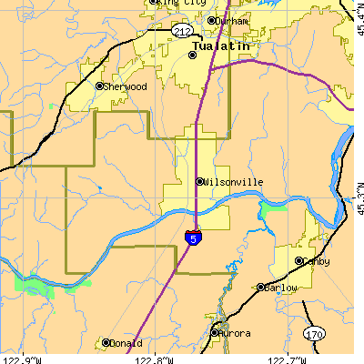 Zip code 97070 close-up map