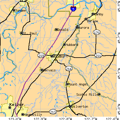 Zip code 97071 close-up map