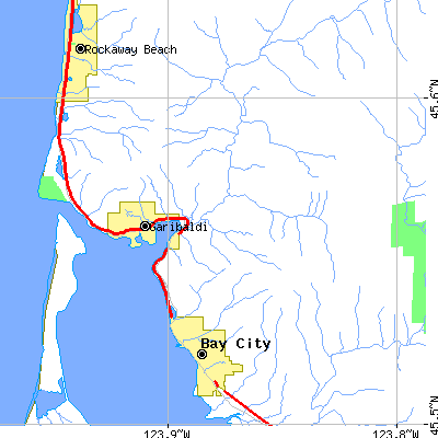 Zip code 97107 close-up map