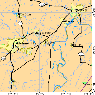 Zip code 97114 close-up map