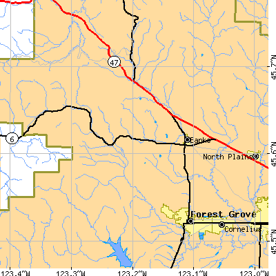 Zip code 97116 close-up map