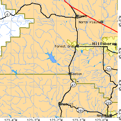 Zip code 97119 close-up map