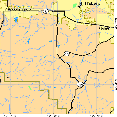 Zip code 97123 close-up map