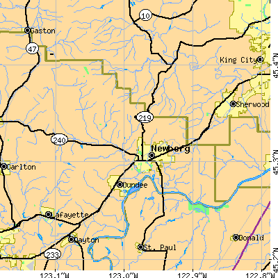 Zip code 97132 close-up map
