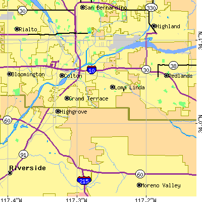 Zip code 92324 close-up map
