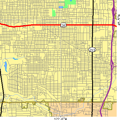 Zip code 97206 close-up map
