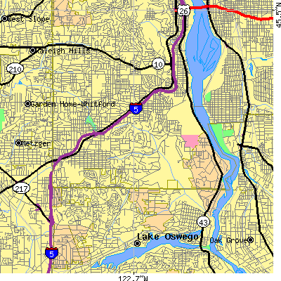 Zip code 97219 close-up map