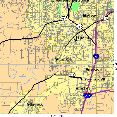 Zip code 97224 close-up map
