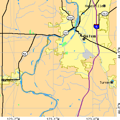 Zip code 97302 close-up map