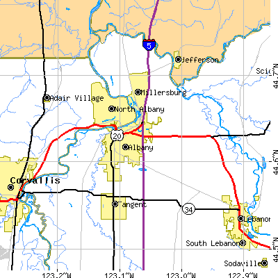 Zip code 97321 close-up map