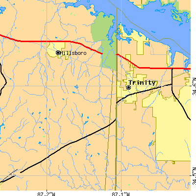 Zip code 35673 close-up map
