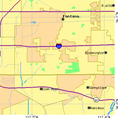 Zip code 92337 close-up map