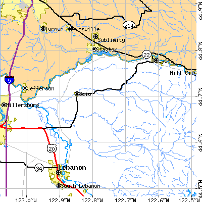 Zip code 97374 close-up map