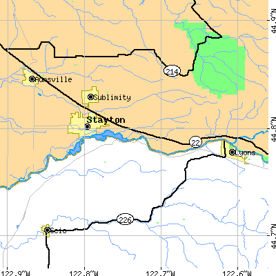 Zip code 97383 close-up map