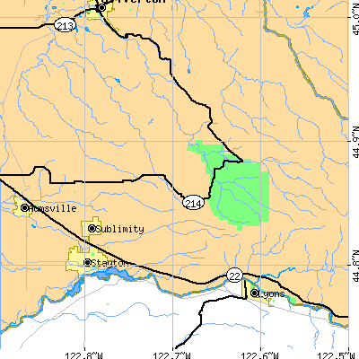 Zip code 97385 close-up map