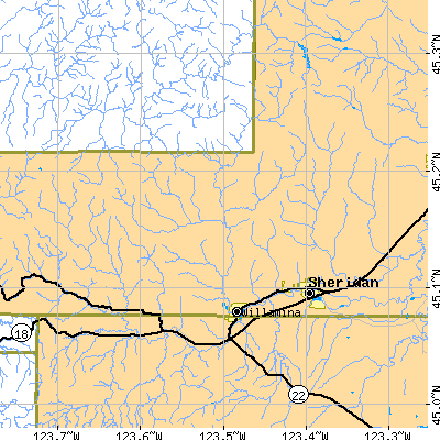 Zip code 97396 close-up map