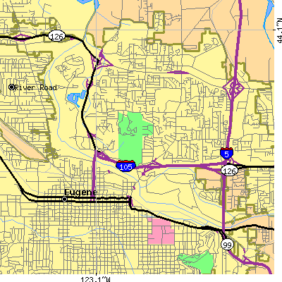 Zip code 97401 close-up map