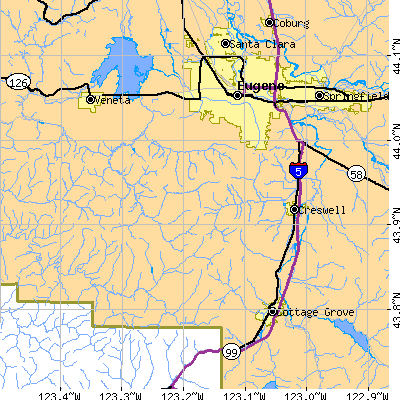 Zip code 97405 close-up map