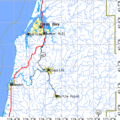Zip code 97423 close-up map