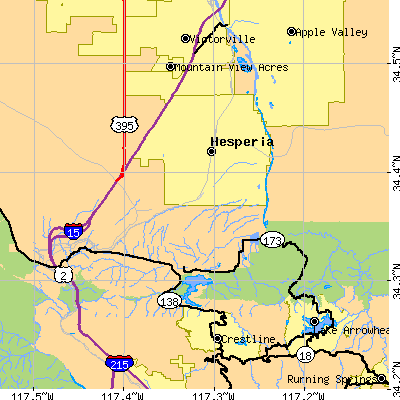 Zip code 92345 close-up map