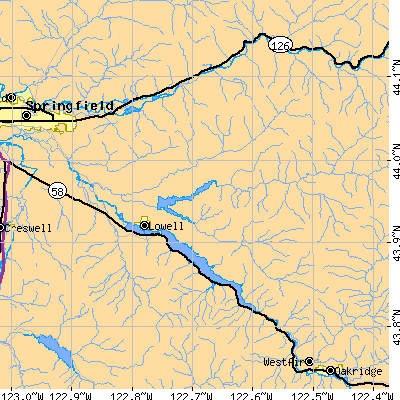 Zip code 97438 close-up map