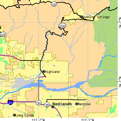 Zip code 92346 close-up map