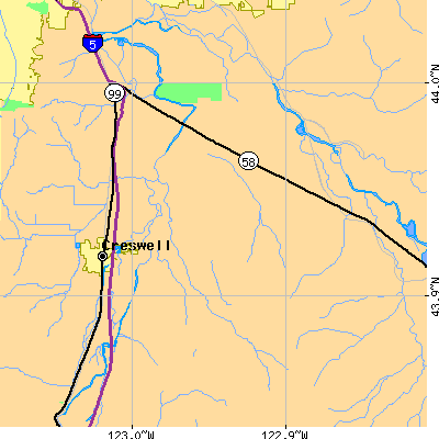 Zip code 97455 close-up map