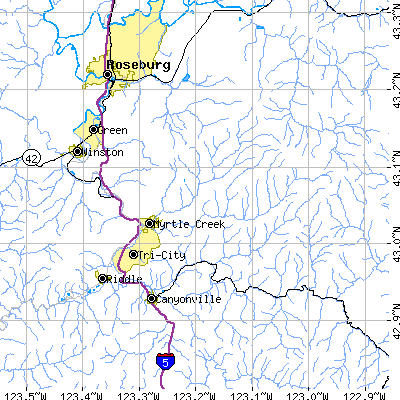 Zip code 97457 close-up map