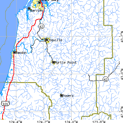 Zip code 97458 close-up map