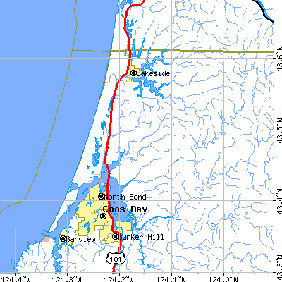 Zip code 97459 close-up map