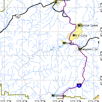 Zip code 97469 close-up map