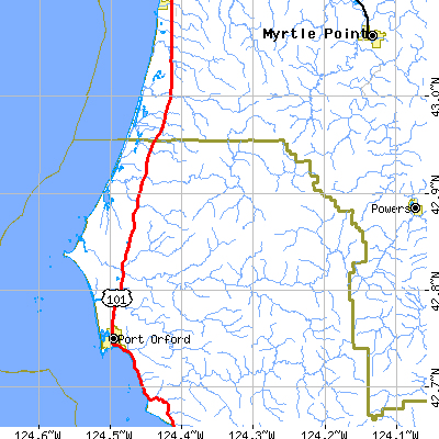 Zip code 97476 close-up map