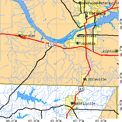 Zip code 35674 close-up map