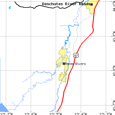 Zip code 97707 close-up map