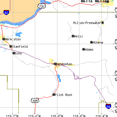 Zip code 97801 close-up map