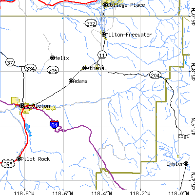 Zip code 97810 close-up map