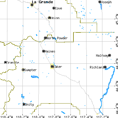 Zip code 97814 close-up map