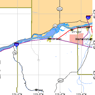 Zip code 97818 close-up map