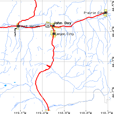 Zip code 97820 close-up map