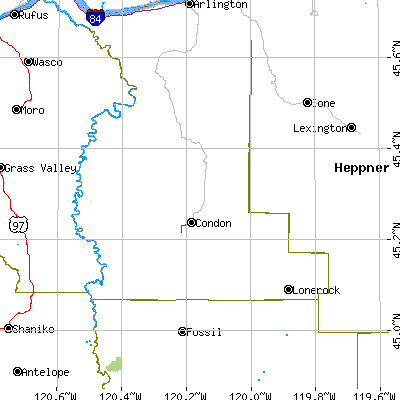 Zip code 97823 close-up map