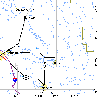 Zip code 97824 close-up map