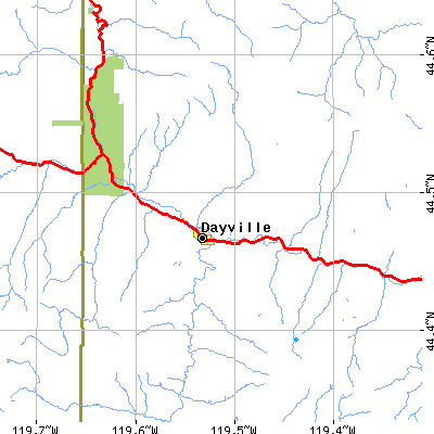Zip code 97825 close-up map