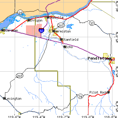 Zip code 97826 close-up map