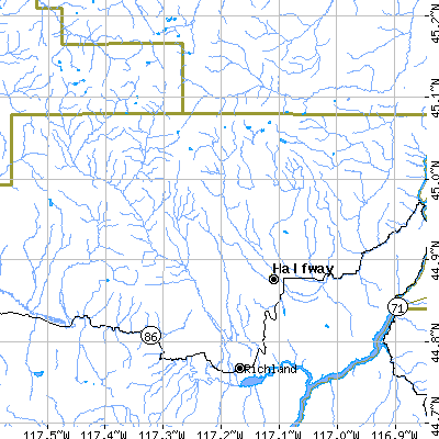 Zip code 97834 close-up map