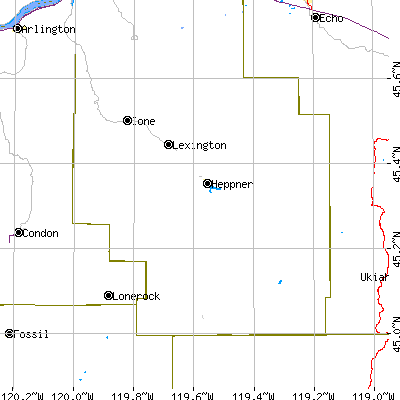 Zip code 97836 close-up map