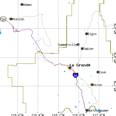 Zip code 97850 close-up map