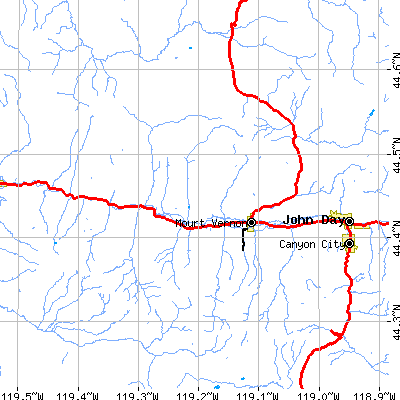 Zip code 97865 close-up map
